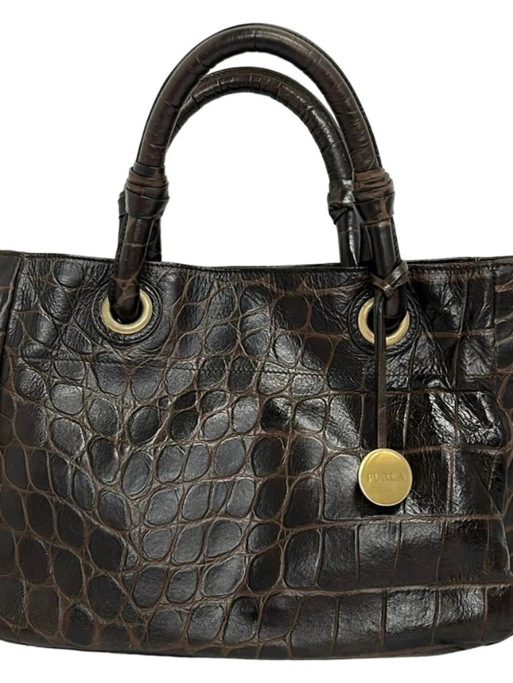 FURLA Dark Brown Leather Tote Bag